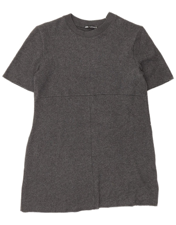 Zara Robe pull à manches courtes pour femme UK 10 Petit Gris Polyester