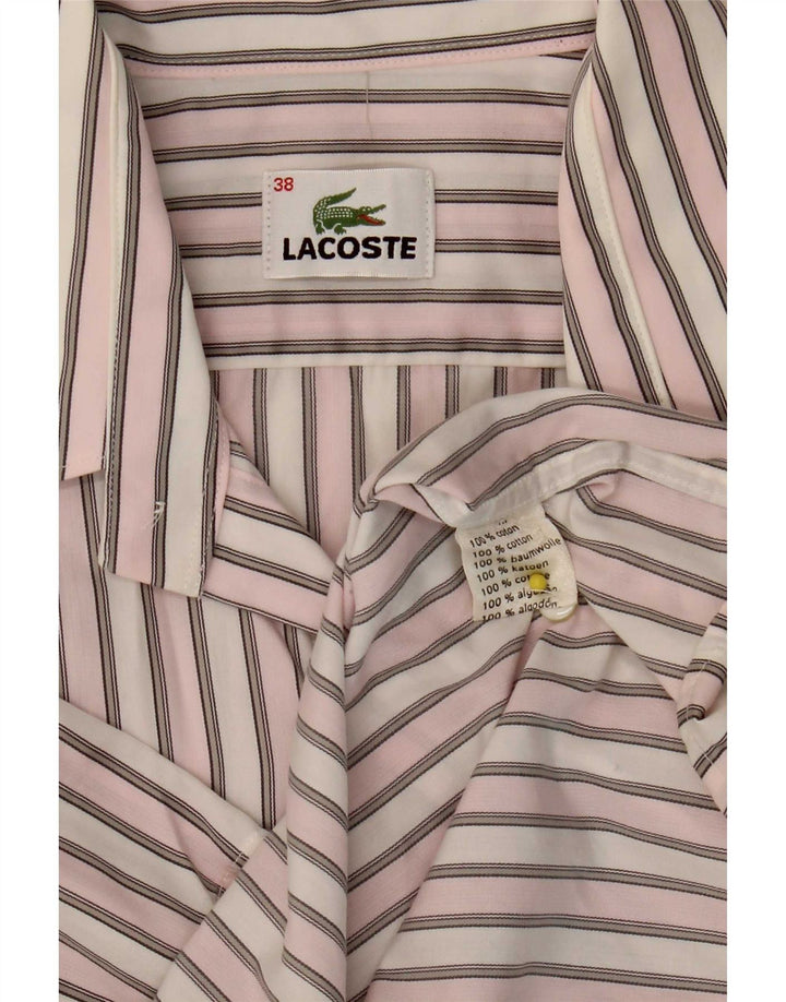 Lacoste Chemise à manches courtes pour homme Taille 38 Coton rayé rose moyen