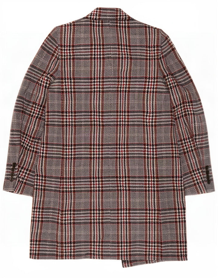 Zara Womens Overcoat Oversize UK 10 Petit Gris Plaid Viscose
