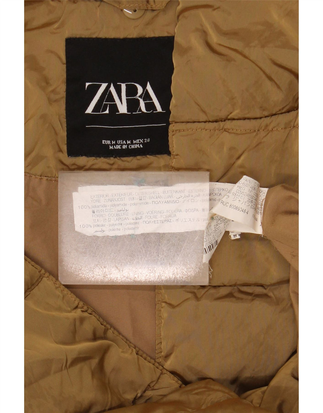Zara Veste matelassée surdimensionnée à capuche pour femme UK 14 Medium Kaki Polyamide