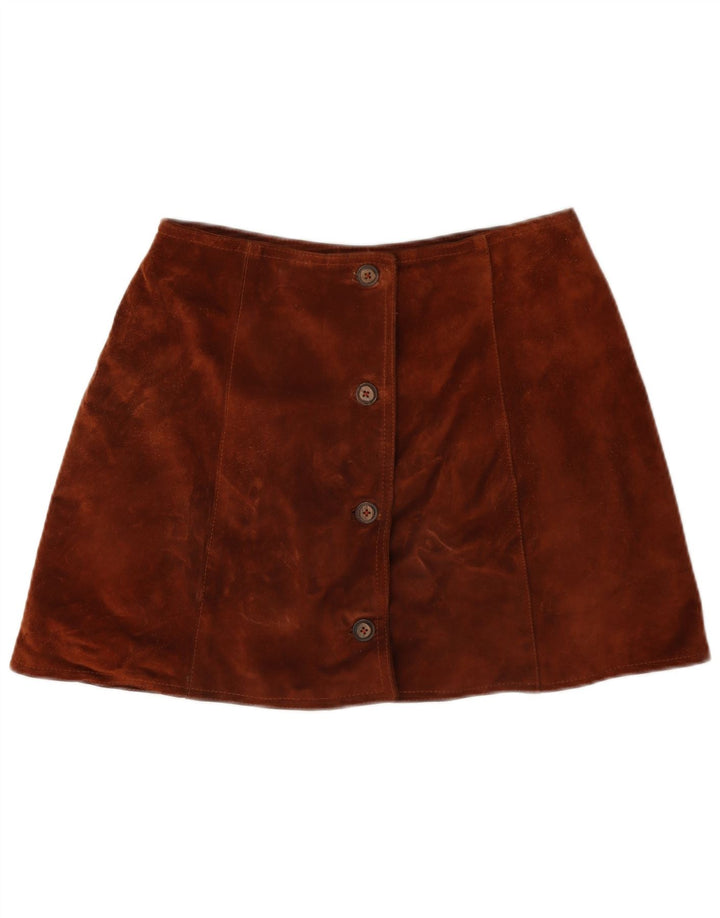 vintage Femme Daim Mini Jupe W28 Brun Moyen