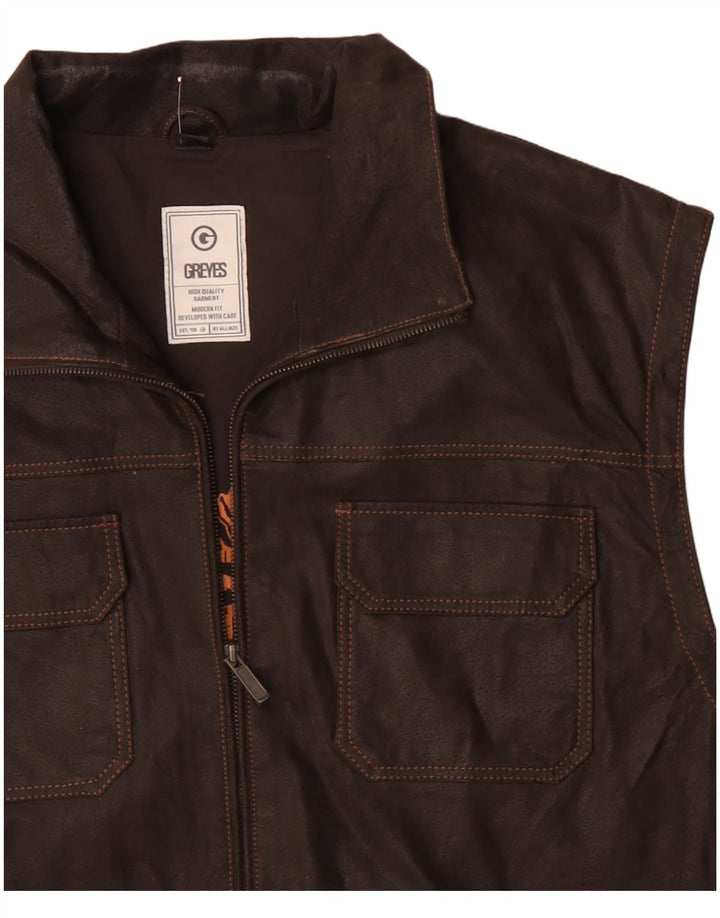 vintage Mens Modern Fit Gilet en cuir Taille unique Cuir marron