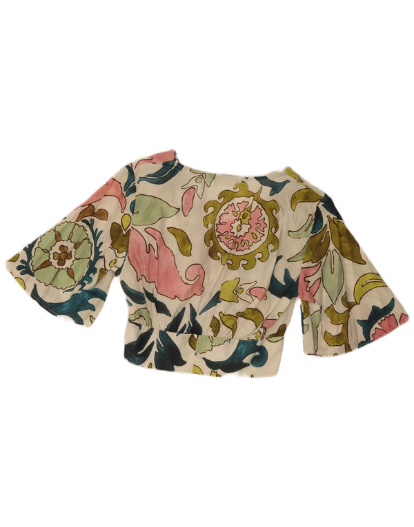 Zara Womens 1/2 Sleeve Crop Top UK 10 Petit Floral Multicolore