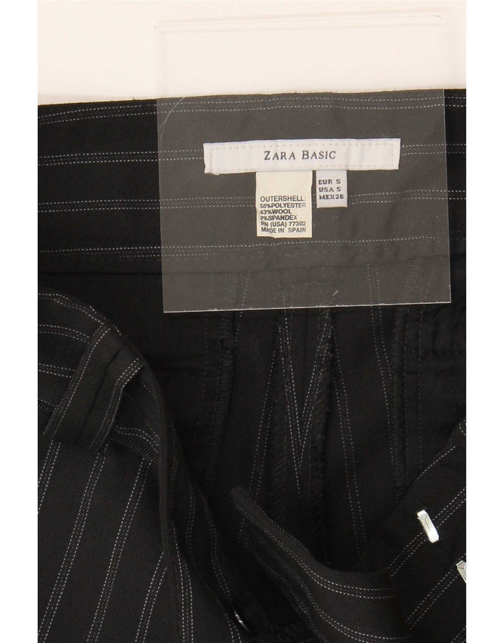 Zara Short Chino Femme Petit W26 Polyester À Fines Rayures Noir