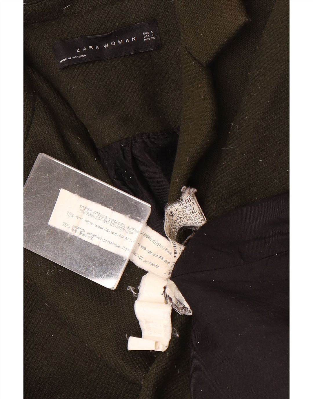 Zara Womens Overcoat UK 10 Small Khaki Wool