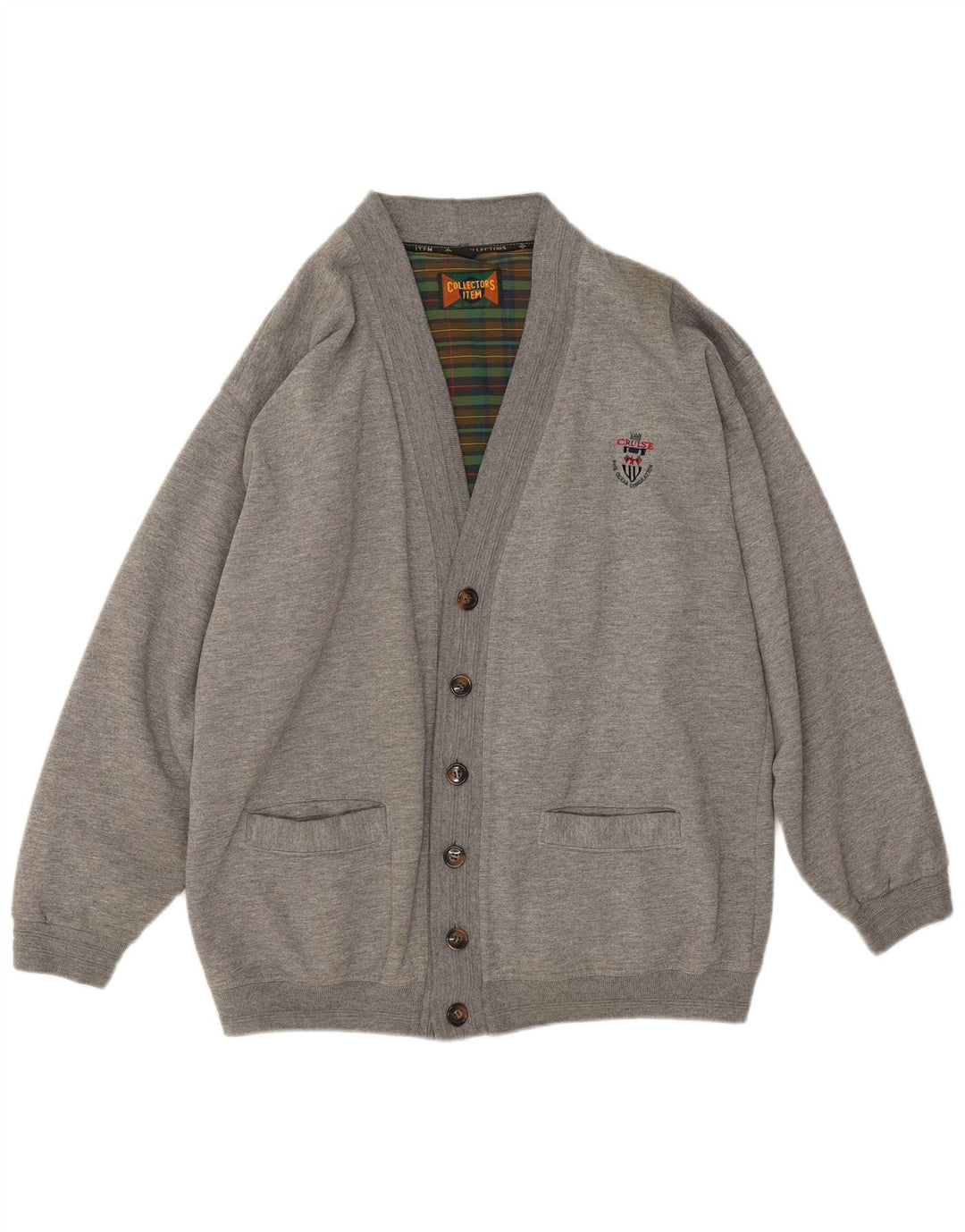Pull Cardigan Vintage Homme Gris Moyen Polyester