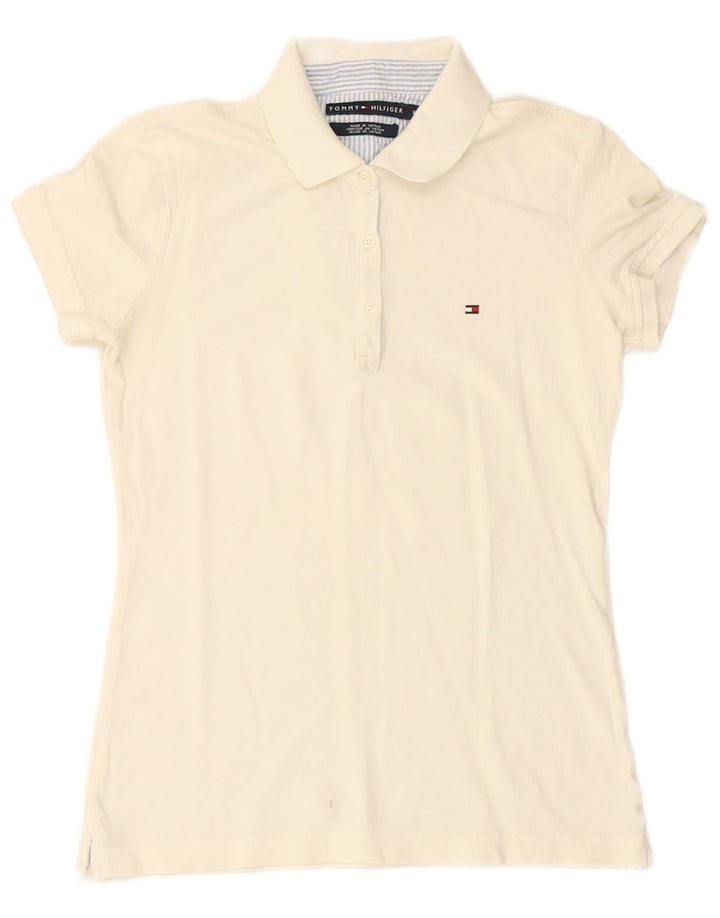 TOMMY HILFIGER Polo Femme UK 14 Medium Blanc