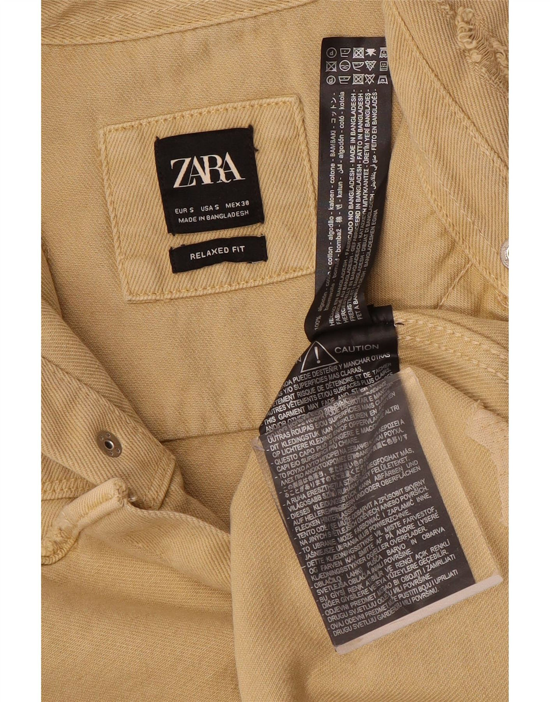 Zara Chemise en jean coupe décontractée en détresse pour homme Petit coton beige