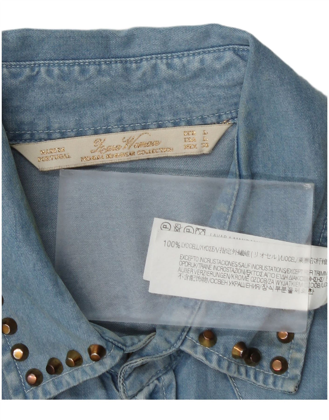 Zara Chemise en jean pour femme UK 16 Large Bleu Lyocell