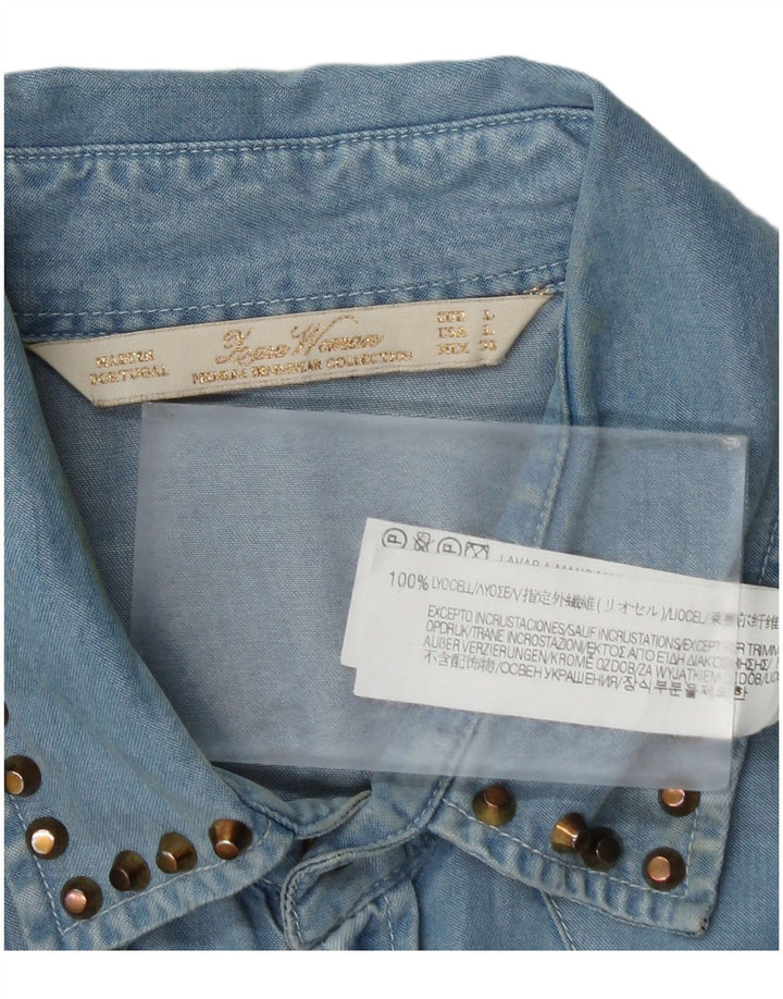 Zara Chemise en jean pour femme UK 16 Large Bleu Lyocell