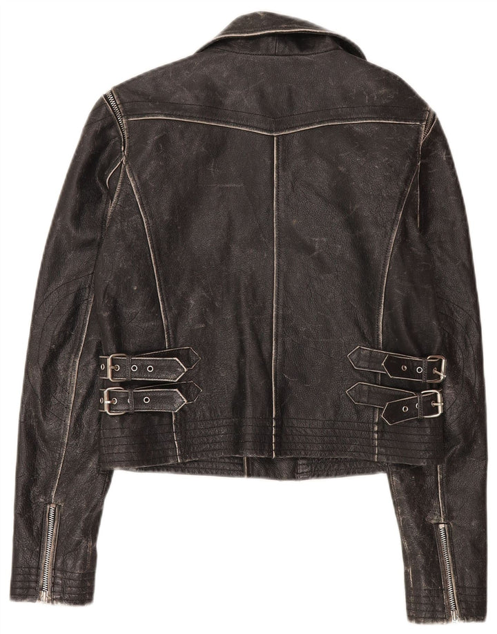 Yuppie Veste de motard en cuir court pour femme EU 38 Cuir noir moyen