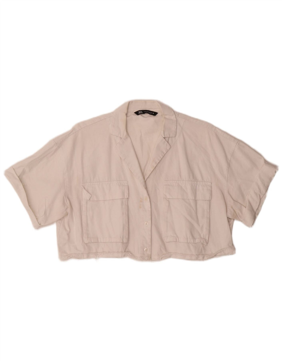 Zara Chemisier court surdimensionné à manches courtes pour femme UK 14 Blanc moyen