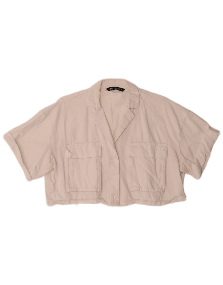 Zara Chemisier court surdimensionné à manches courtes pour femme UK 14 Blanc moyen