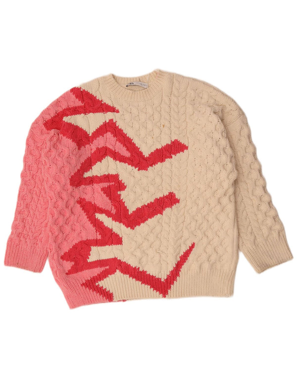 Zara Pull ras du cou pour femme UK 14 Medium Blanc cassé Polyester