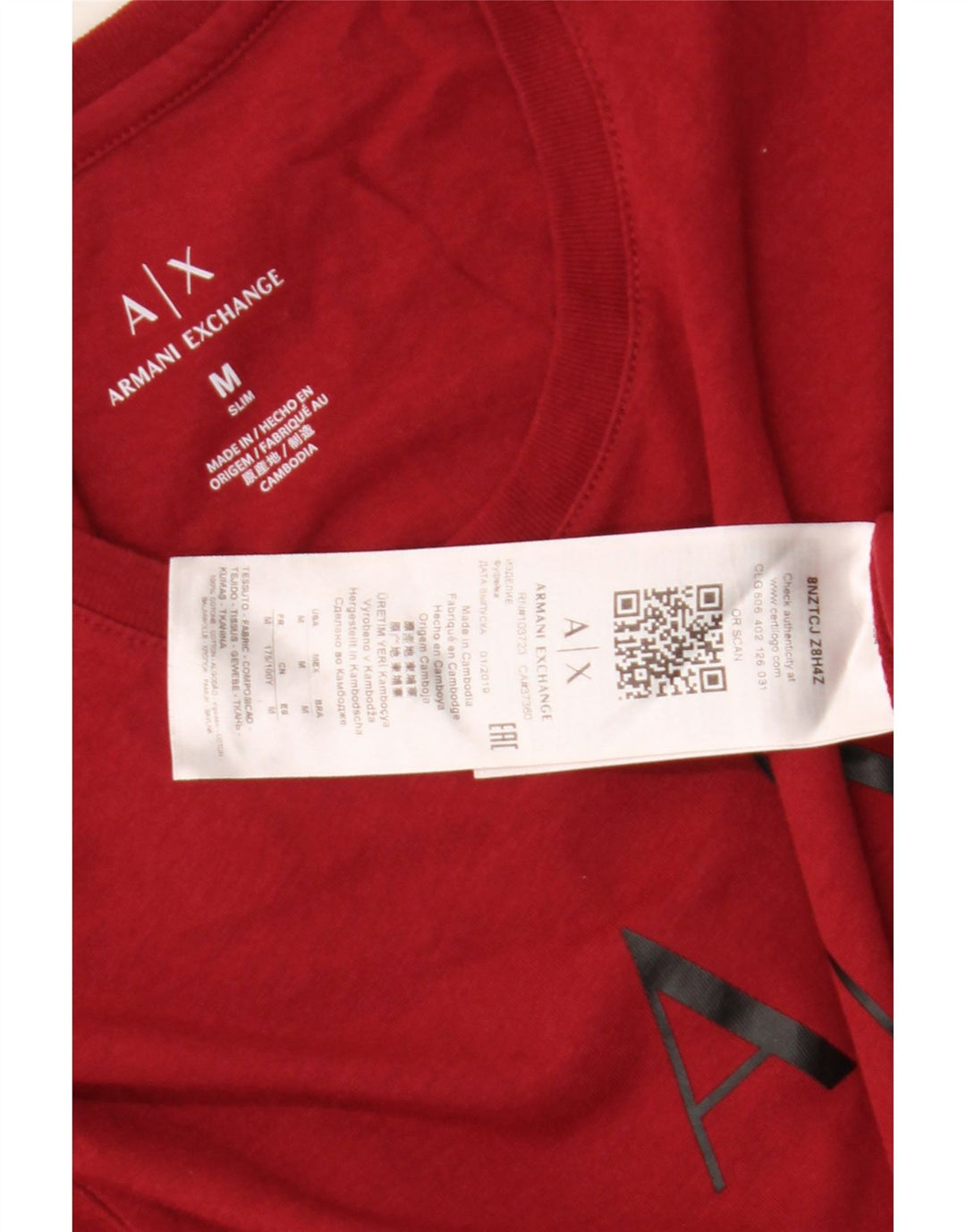 Armani Exchange T-Shirt Graphique Homme Rouge Moyen Coton