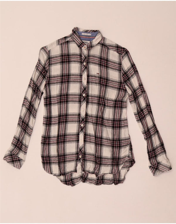 Tommy Hilfiger Chemise en flanelle pour femme UK 6 XS Blanc Plaid Viscose