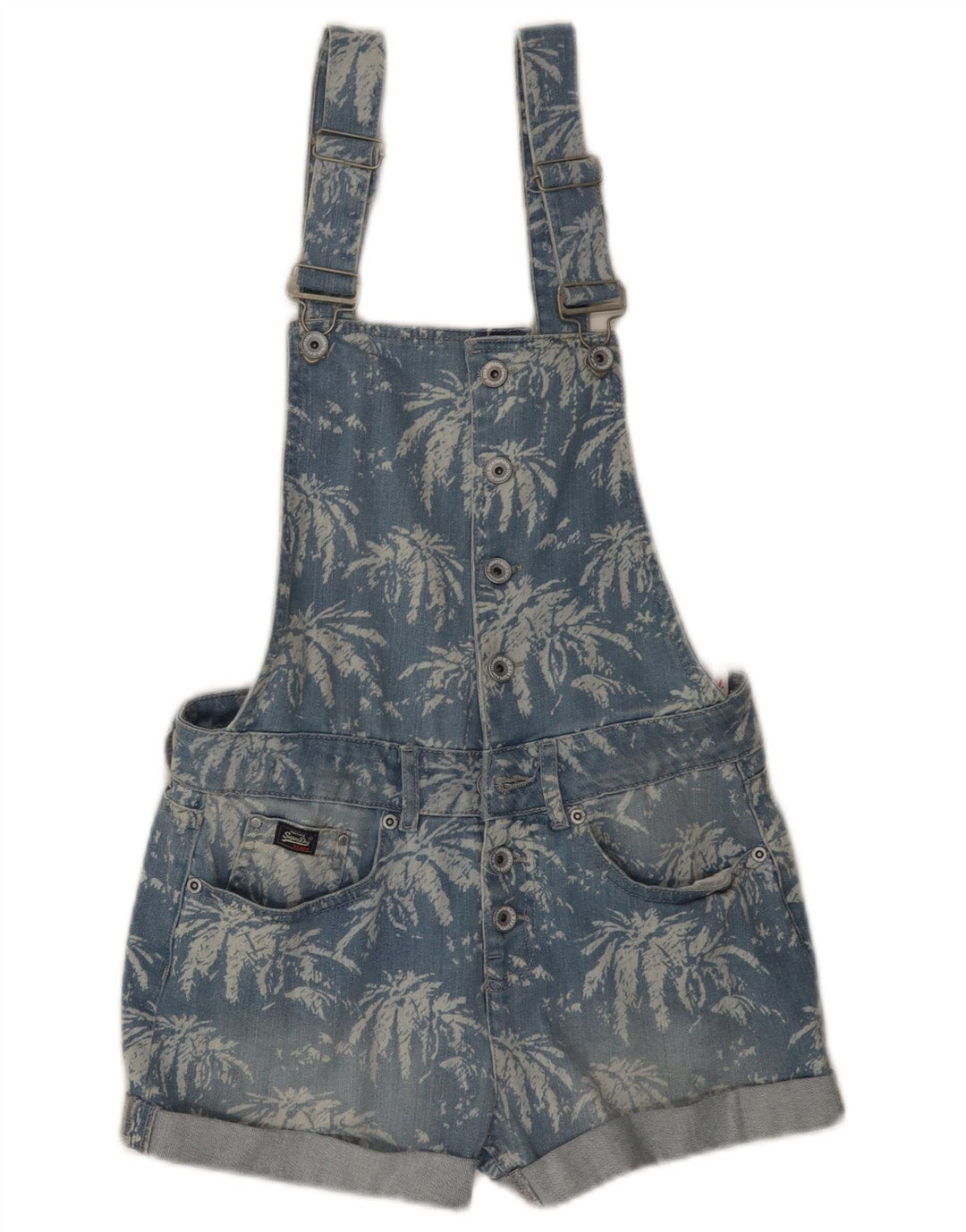SUPERDRY Salopette Short en Jean Fille 11-12 ans XS Bleu Floral Coton