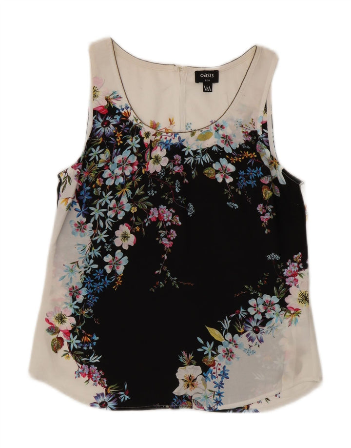 Oasis Chemisier sans manches pour femme UK 8 Petit Blanc Floral Polyester