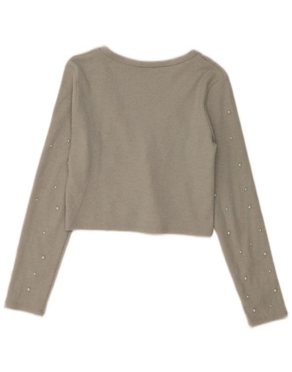 Zara Womens Crop Cardigan Top UK 14 Large Gris Polyester