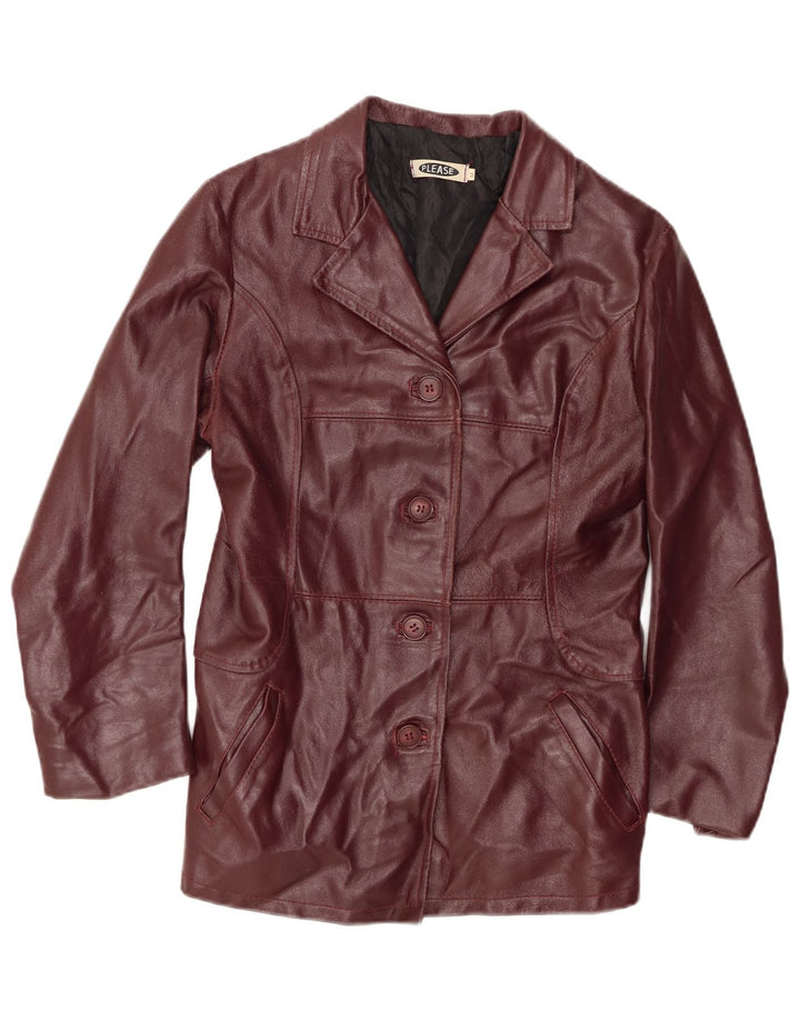 S'IL VOUS PLAÎT Veste en cuir pour femme UK 12 Bordeaux moyen