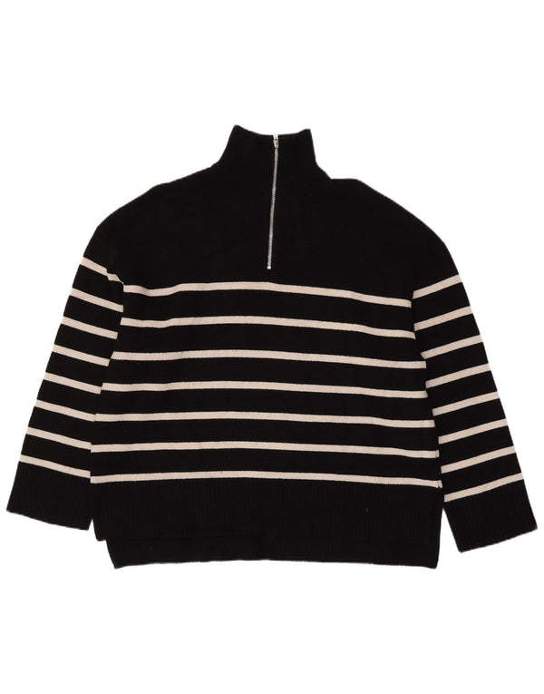 Zara Pull col zippé pour femme UK 18 XL Viscose rayée noire