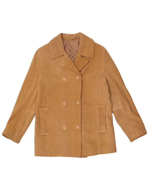 Dario Brizzi Veste en daim double boutonnage pour femme UK 10 Petit cuir beige
