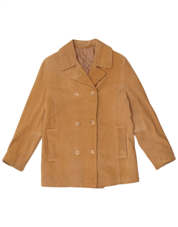 Dario Brizzi Veste en daim double boutonnage pour femme UK 10 Petit cuir beige