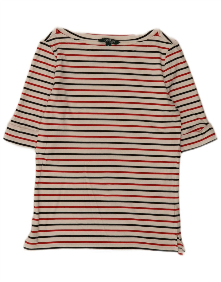 Ralph Lauren Haut pour femme à manches 3/4 UK 12 moyen blanc rayé
