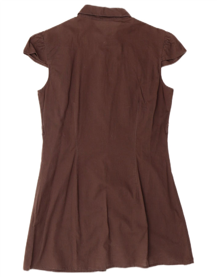 BENETTON Robe chemise à manches courtes pour femme UK 12 Marron moyen
