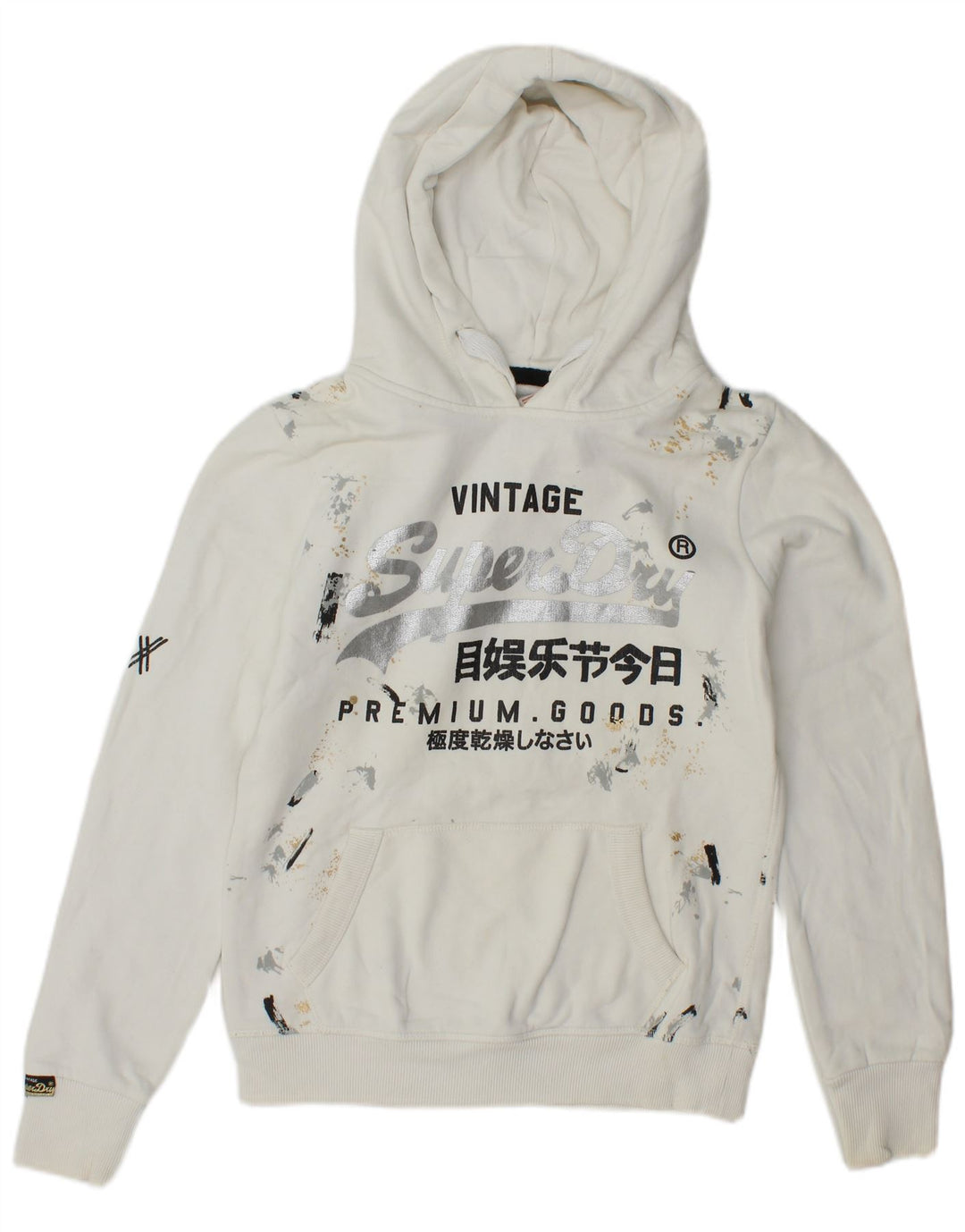 SUPERDRY Pull à capuche graphique pour femme UK 6 XS Blanc Coton