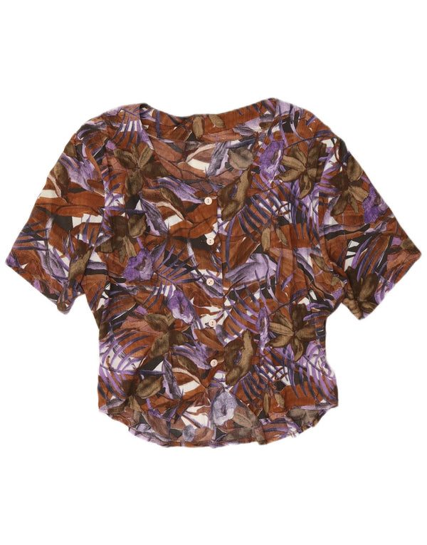 vintage Femme Chemise À Manches Courtes Blouse UK 14 Grand Floral Multicolore