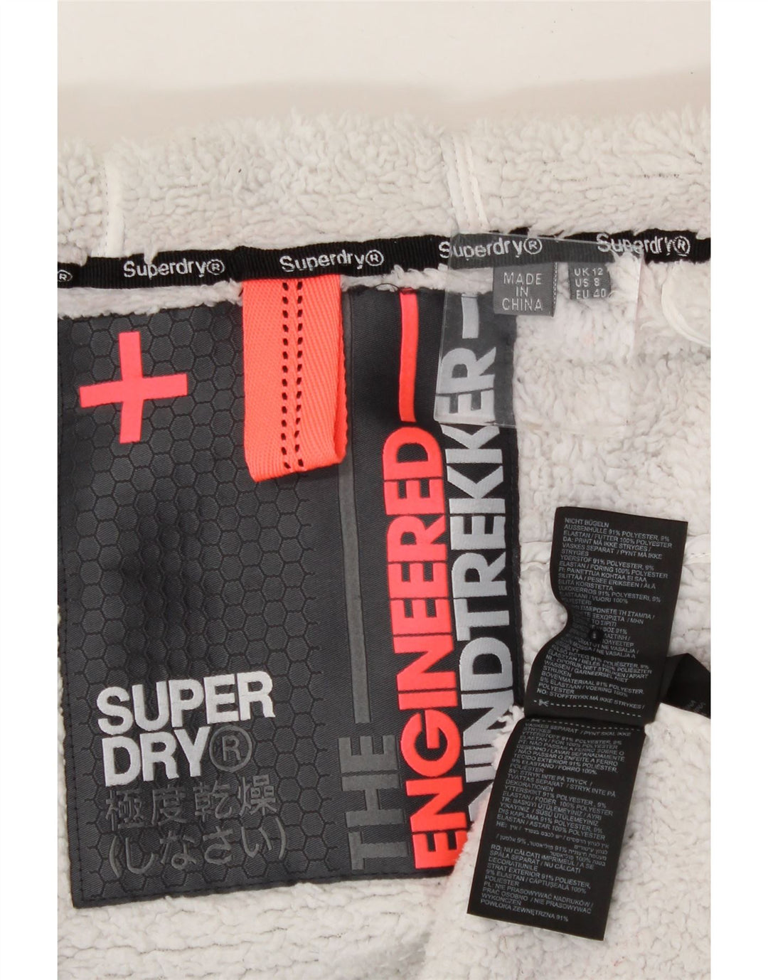 SUPERDRY Womens Sherpa Windbreaker Jacket UK 12 Medium Grey Vintage Superdry and Second-Hand Superdry from Messina Hembry 