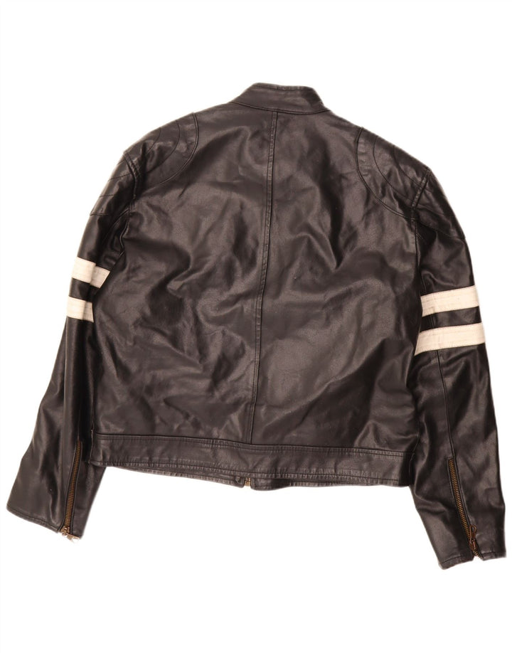 veste en cuir femme vintage UK 20 2XL Cuir colourblock noir