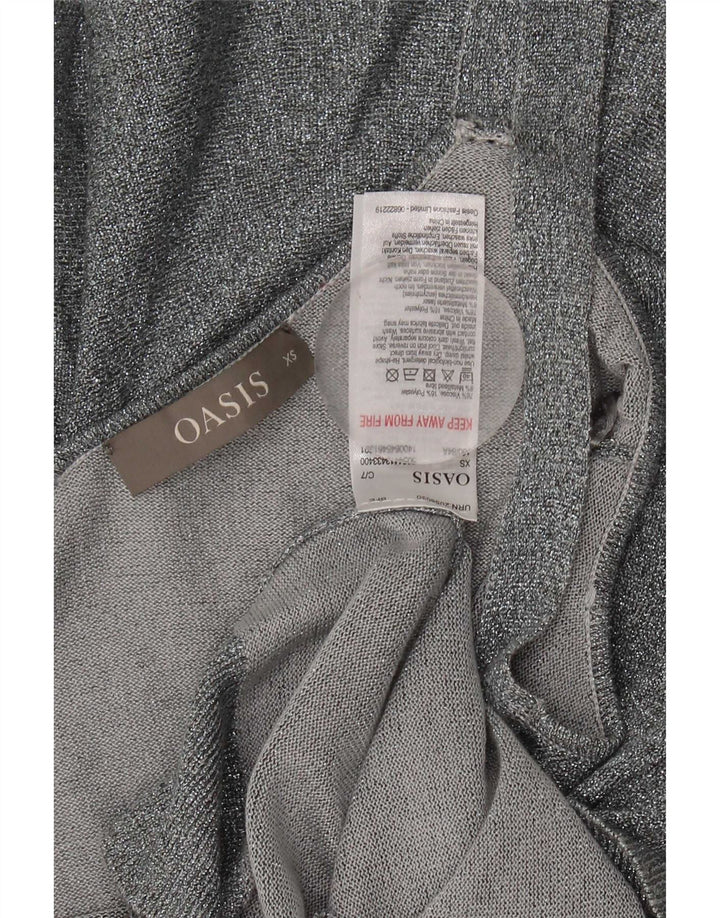Oasis Haut court à caraco pour femme UK 6 XS Viscose mouchetée argentée