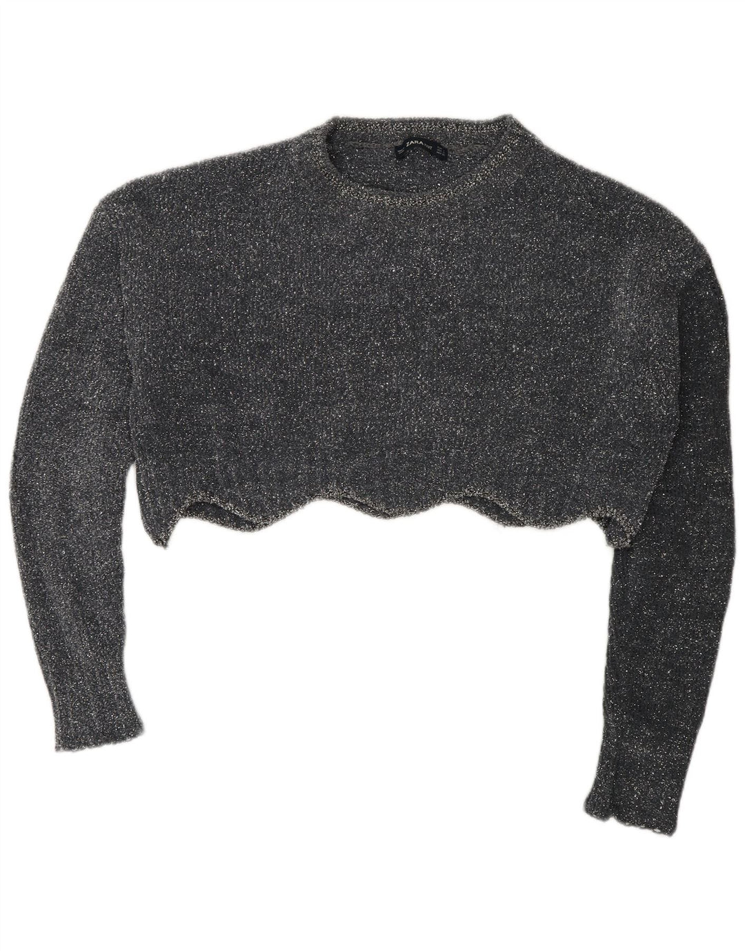 Zara Pull court surdimensionné à col rond pour femme UK 10 Petit Gris
