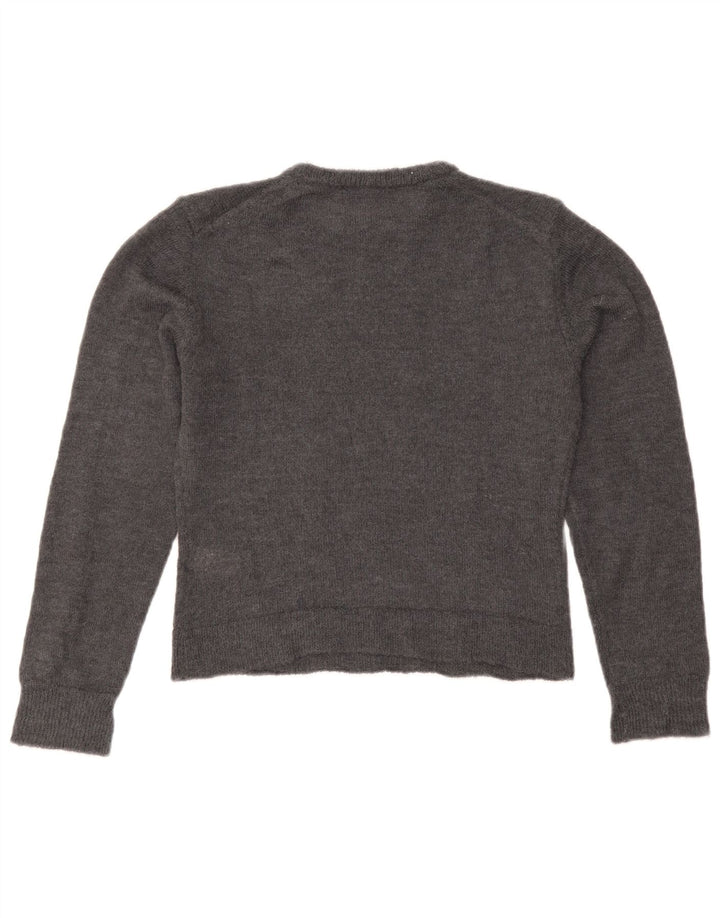 Zara Pull court à col rond pour femme UK 12 Gris moyen Polyester
