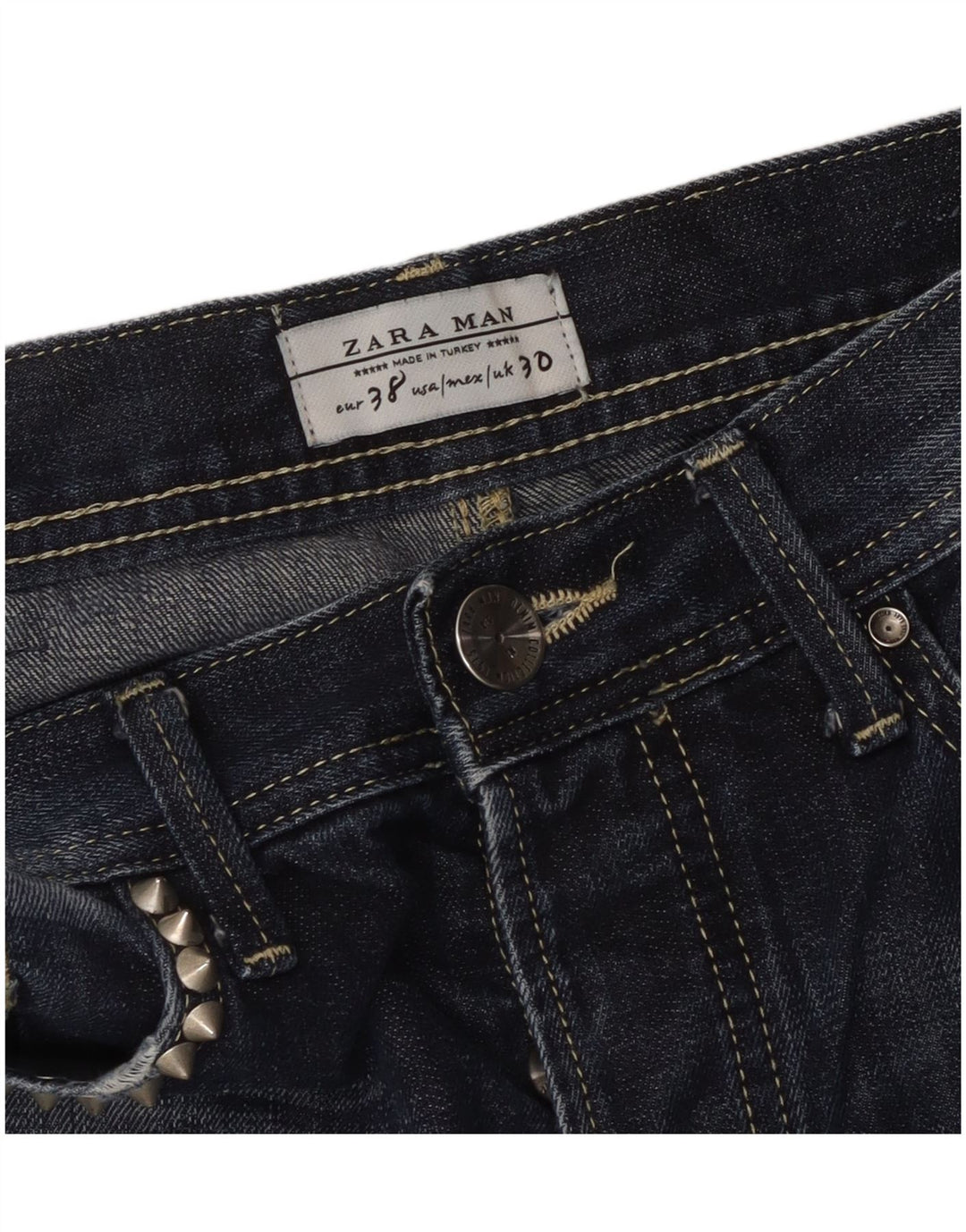 ZARA Jean slim vieilli pour homme EU 38 Small W30 L33 Bleu marine
