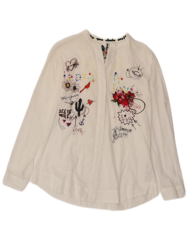 Desigual Chemisier graphique à manches longues pour femme UK 14 Grand Blanc Floral