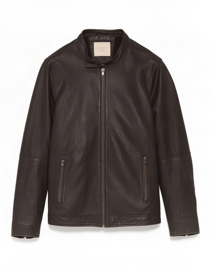 Selected Homme Veste en cuir indigo pour homme UK 40 Large Noir