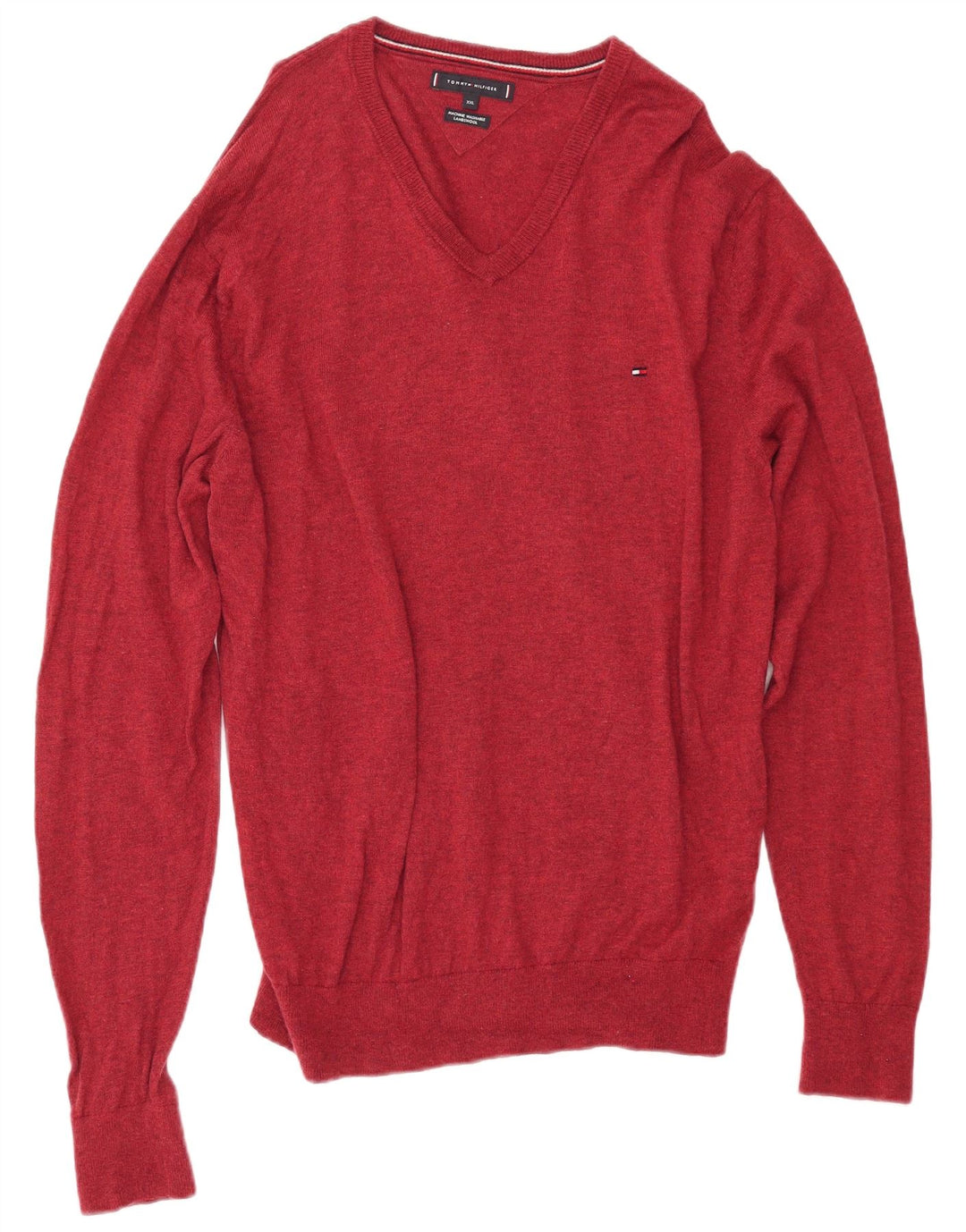 TOMMY HILFIGER Pull col V pour homme 2XL Rouge Laine