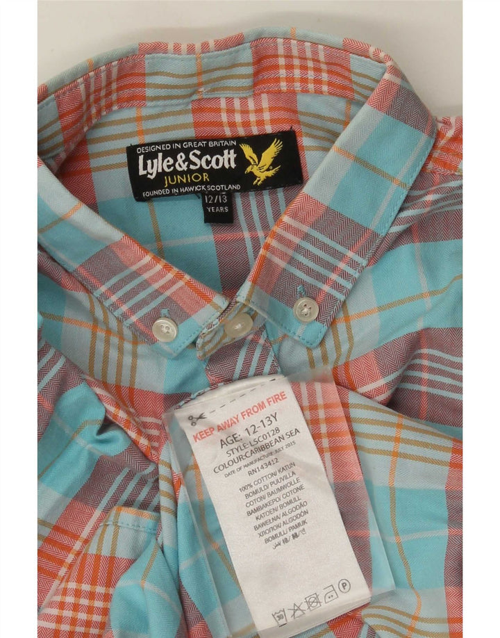 Lyle & Scott Chemise à Manches Courtes Garçon 12-13 ans Coton à Carreaux Multicolore