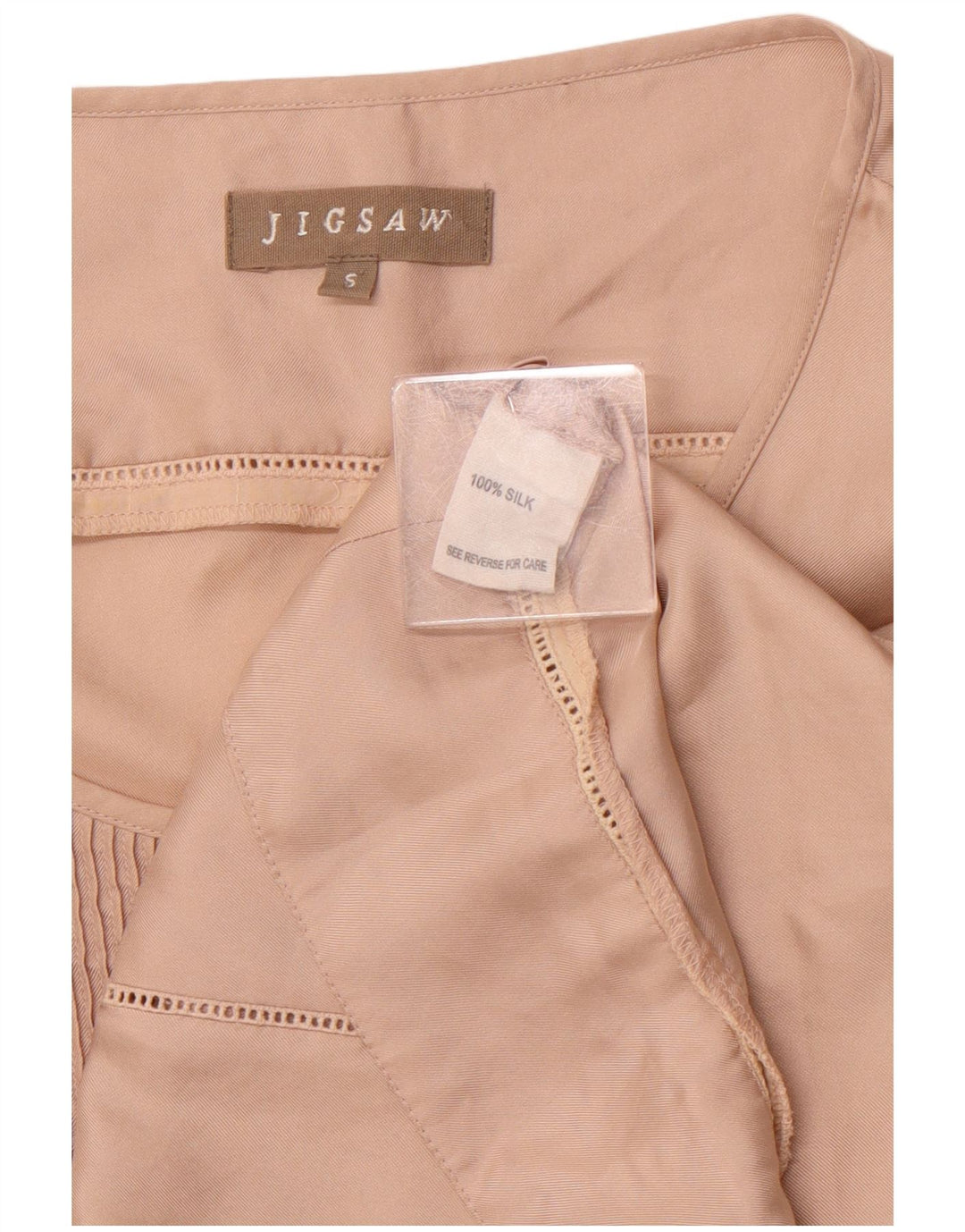 JIGSAW Chemisier à manches 3/4 pour femme UK 10 Petite soie beige