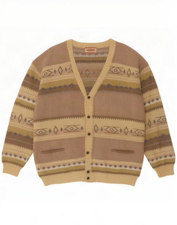 Settebello Mens Cardigan Sweater Large Brown Geometric