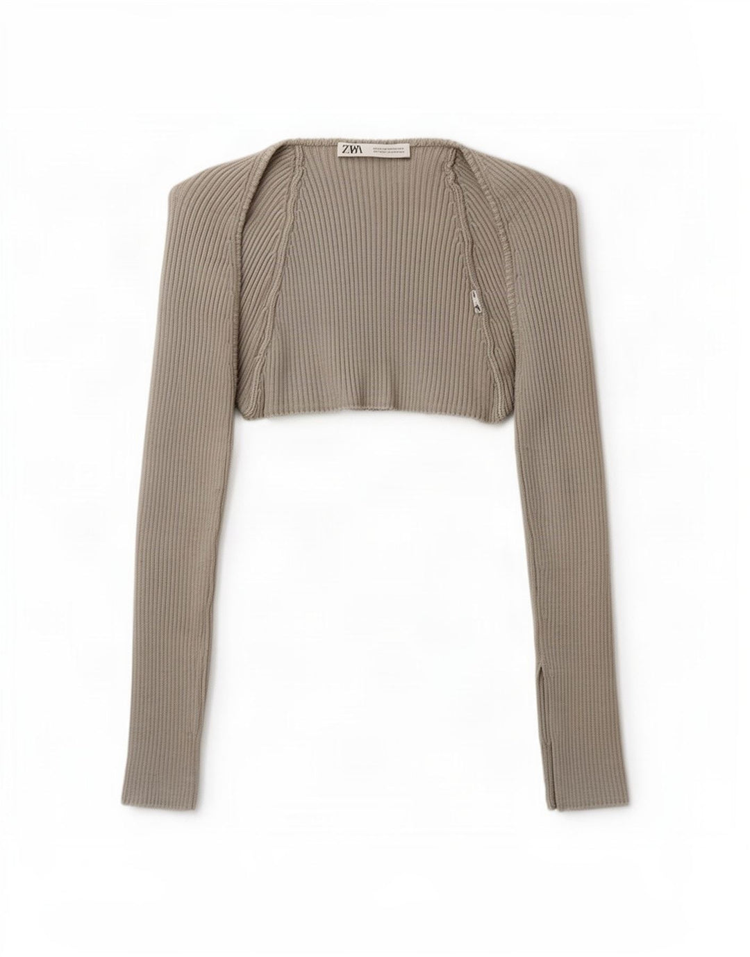 Zara Womens Crop Open Bolero Top UK 12 Gris Moyen