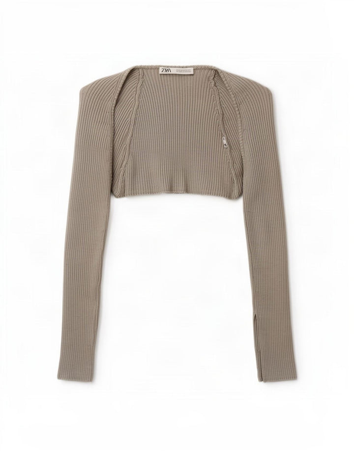 Zara Womens Crop Open Bolero Top UK 12 Gris Moyen