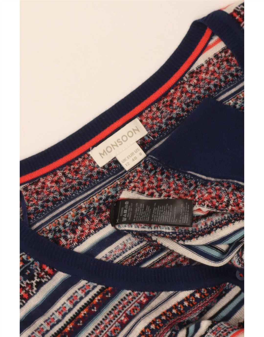 Monsoon Pull col V pour femme UK 12 Medium Multicolore Fair Isle