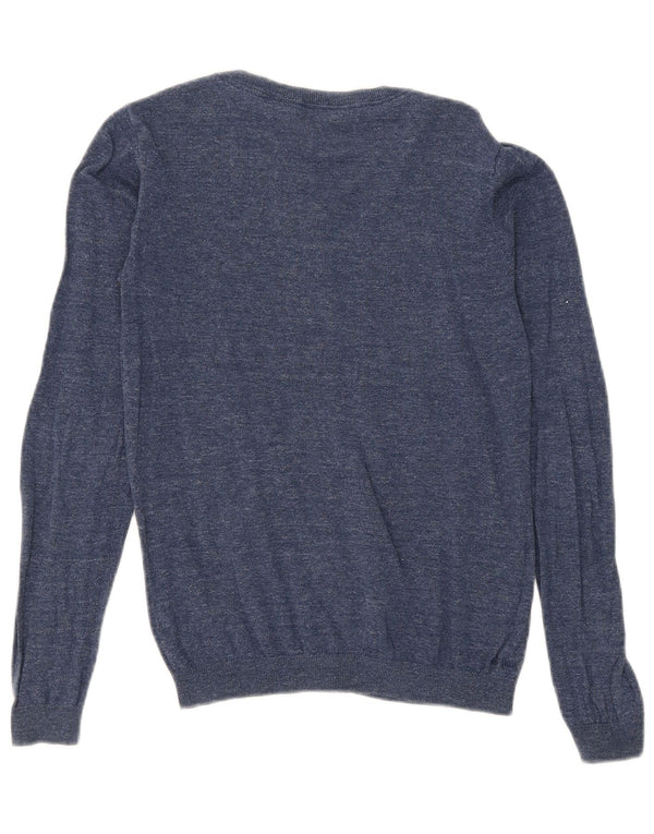 Fat Face Cardigan Femme Pull UK 8 Petit Bleu Marine Moucheté Coton