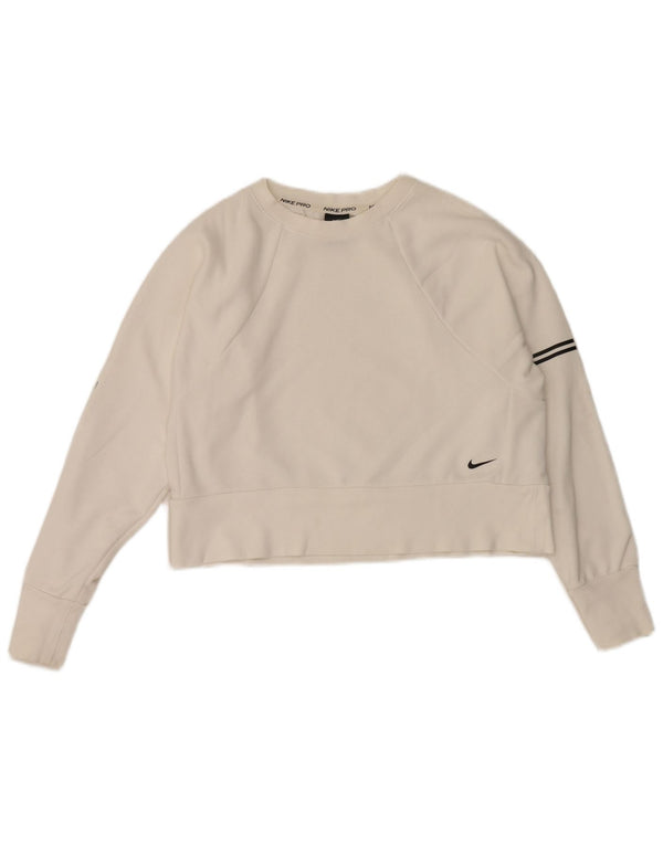 Nike Womens Dri Fit Graphic Sweatshirt Jumper UK 10 Petit Blanc Rayé
