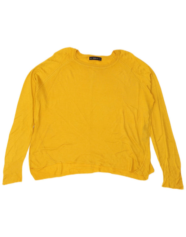 Zara Femme Pull Col Bateau UK 16 Large Jaune Viscose