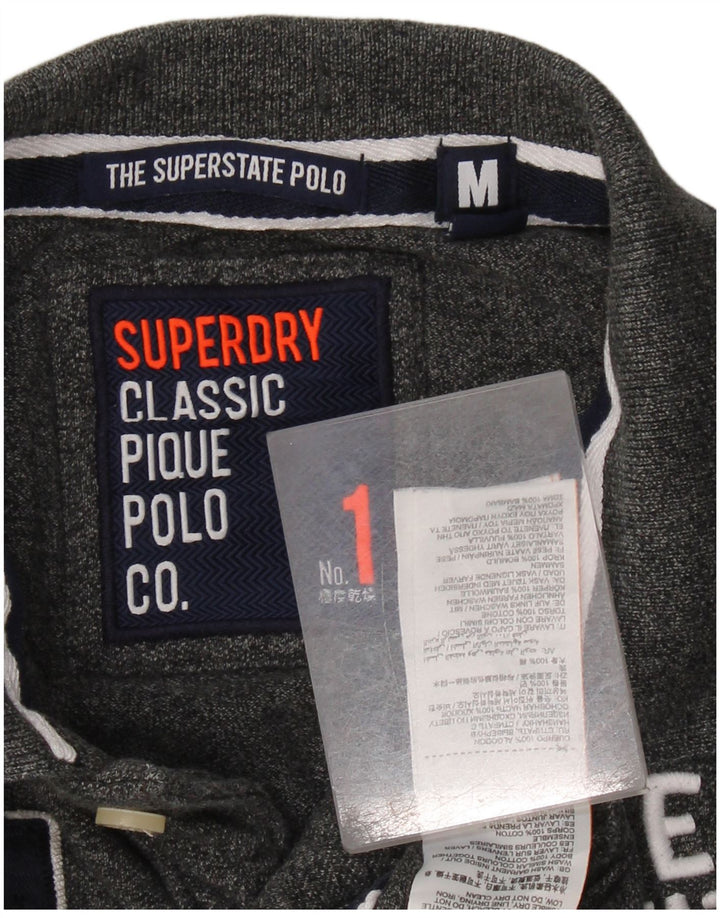 Superdry Polo Classique Graphique à Manches Longues Homme Gris Moyen Coton